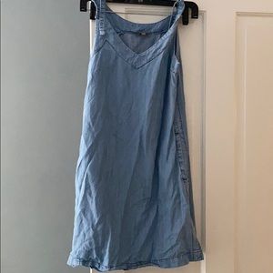 thin denim mini dress with tassels